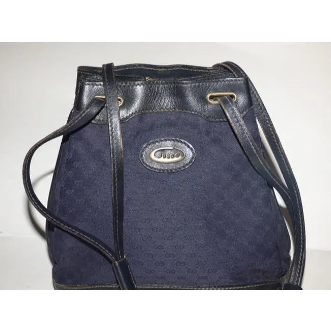 Gucci Webby Drawstring Pursesdesigner Purses Navy Leather And Gg Leather Satchel