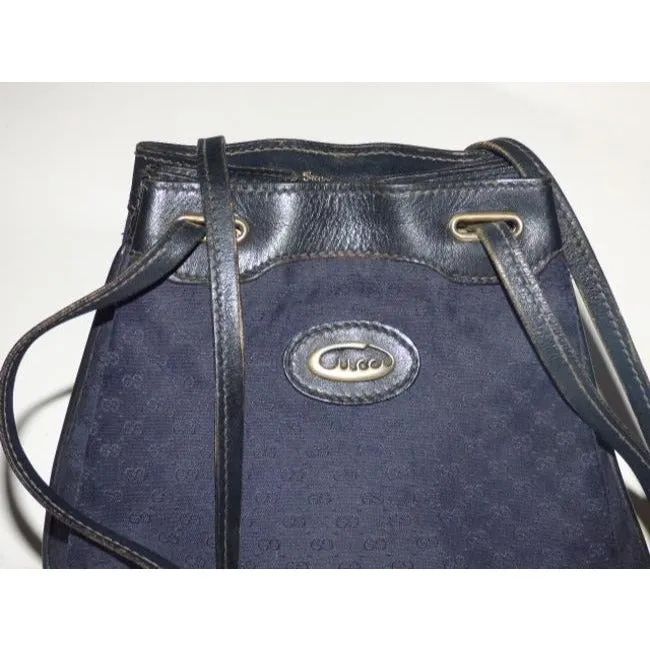 Gucci Webby Drawstring Pursesdesigner Purses Navy Leather And Gg Leather Satchel