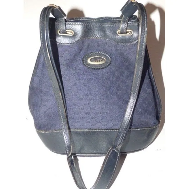 Gucci Webby Drawstring Pursesdesigner Purses Navy Leather And Gg Leather Satchel