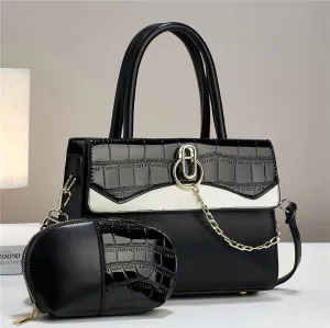H1781 - Retro Crocodile Pattern 2pc Handbag Set