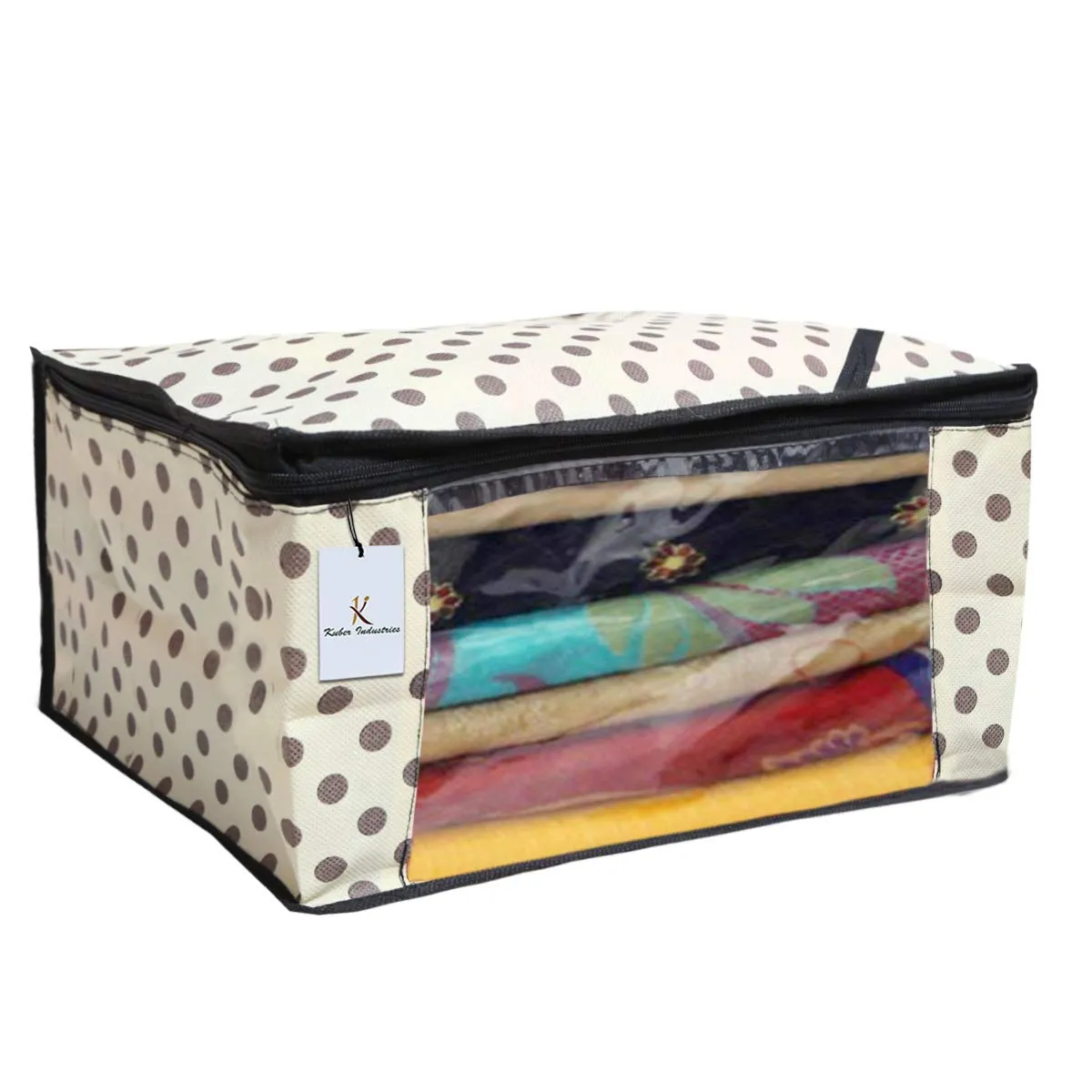 Kuber Industries 6 Pieces Polka Dots Designer Non Woven Saree Cover Set, Lvory