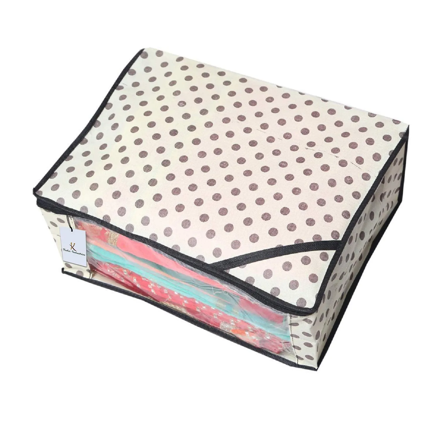 Kuber Industries 6 Pieces Polka Dots Designer Non Woven Saree Cover Set, Lvory