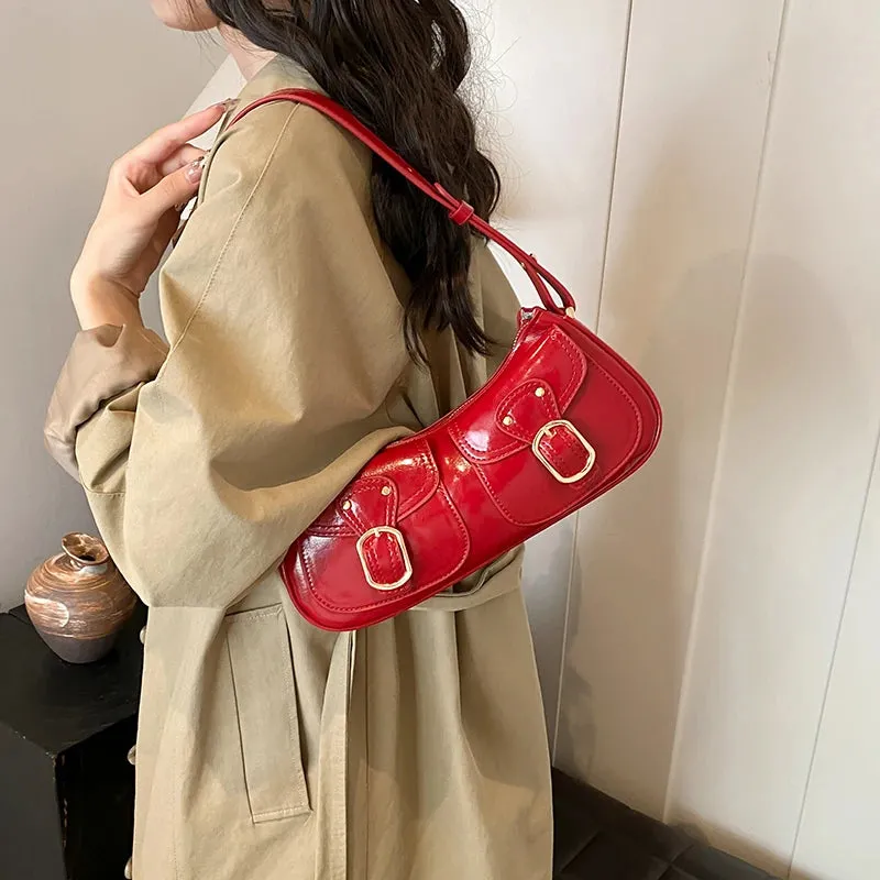 Leather Crossbody Bags Women Small Retro Zipper Underarm Outer Flap Pockets Handbag