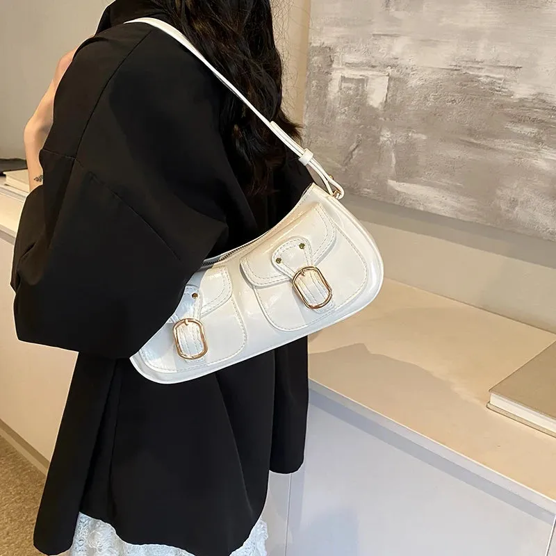 Leather Crossbody Bags Women Small Retro Zipper Underarm Outer Flap Pockets Handbag