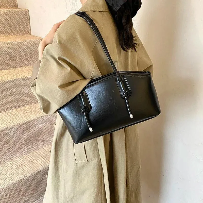 Leather Tote Bags Women Large Trapezoid Zipper Double Handles Handbag Purses