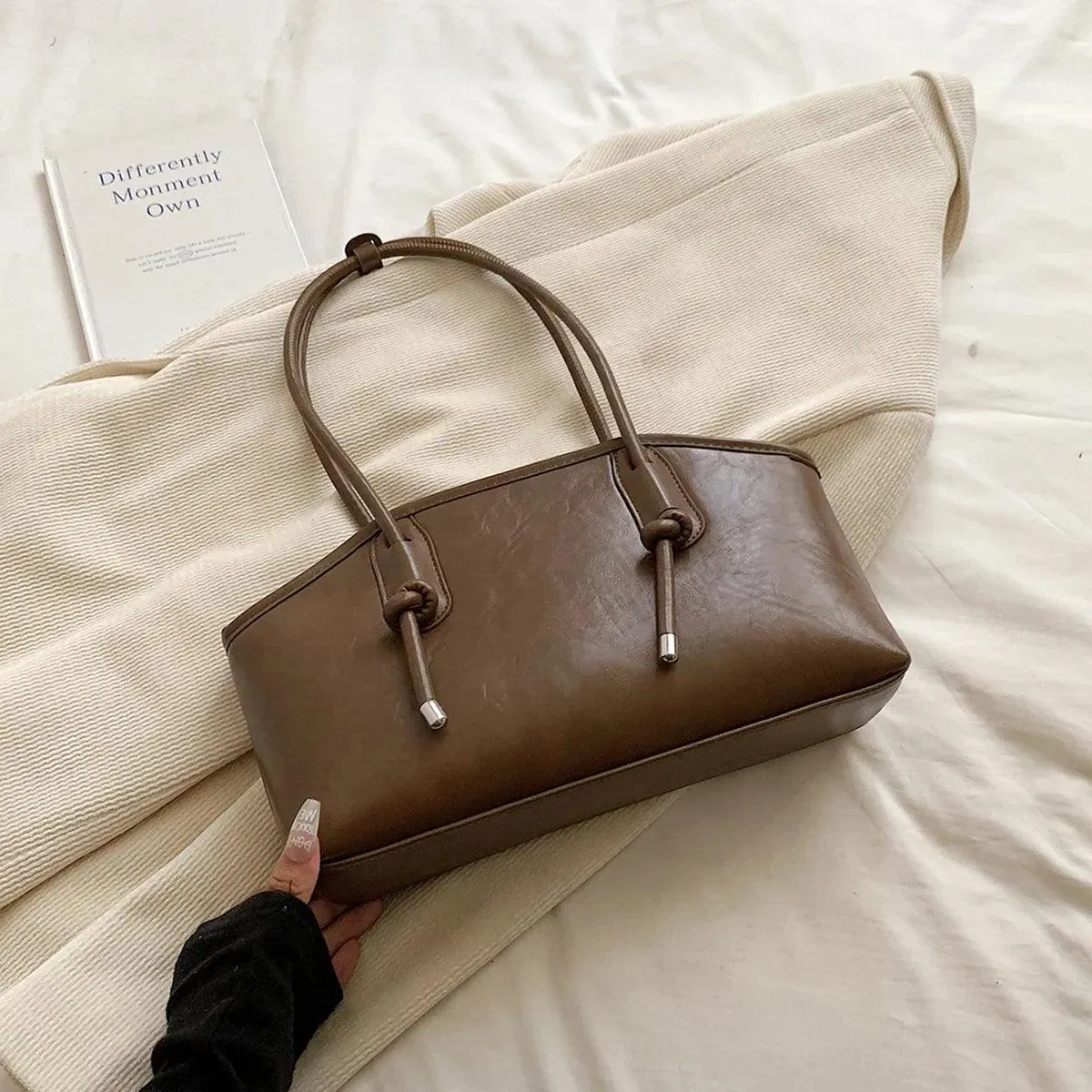 Leather Tote Bags Women Large Trapezoid Zipper Double Handles Handbag Purses