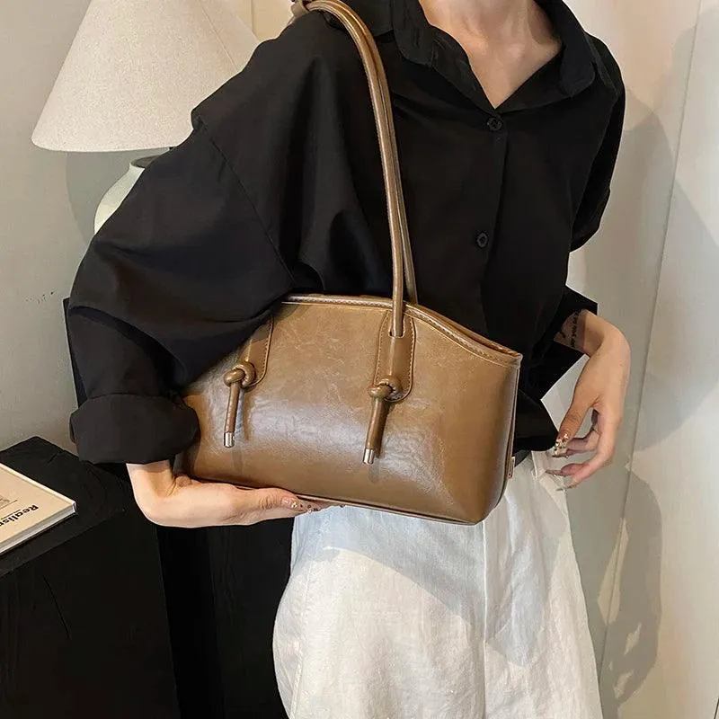 Leather Tote Bags Women Large Trapezoid Zipper Double Handles Handbag Purses