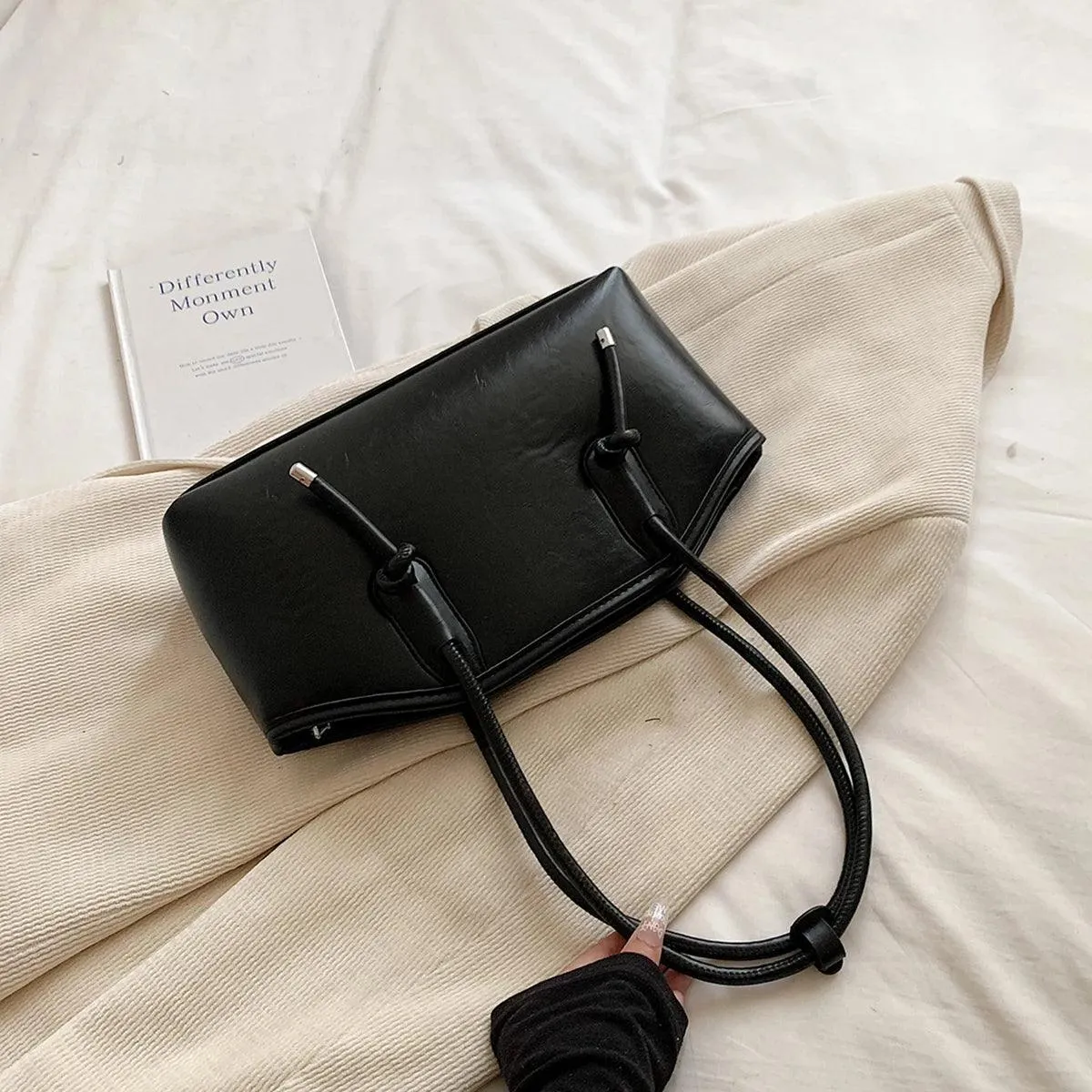Leather Tote Bags Women Large Trapezoid Zipper Double Handles Handbag Purses