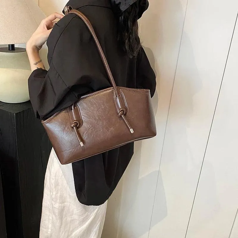 Leather Tote Bags Women Large Trapezoid Zipper Double Handles Handbag Purses