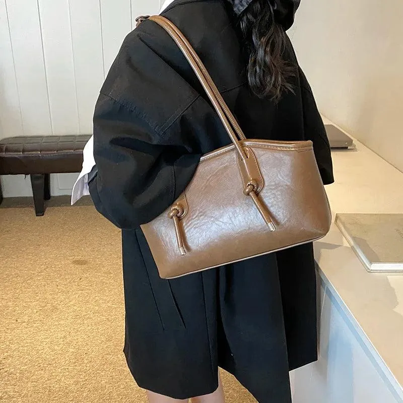 Leather Tote Bags Women Large Trapezoid Zipper Double Handles Handbag Purses