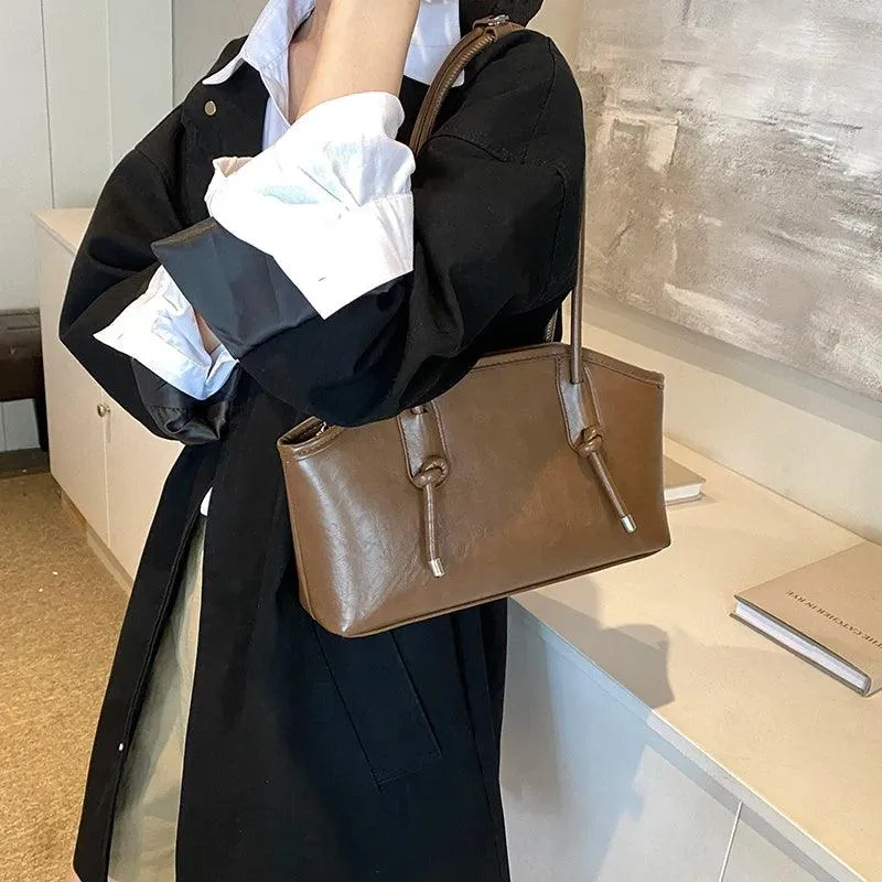 Leather Tote Bags Women Large Trapezoid Zipper Double Handles Handbag Purses