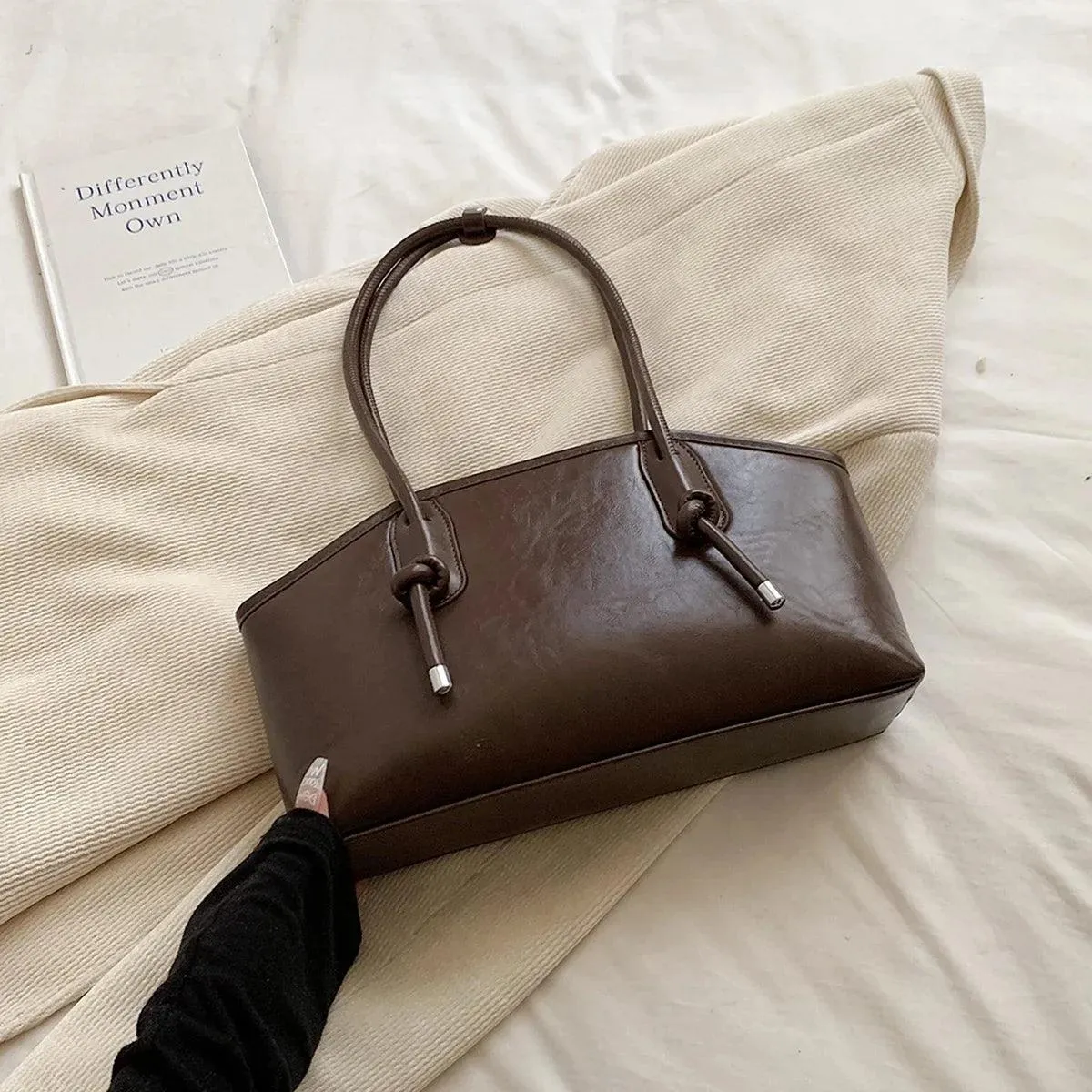 Leather Tote Bags Women Large Trapezoid Zipper Double Handles Handbag Purses