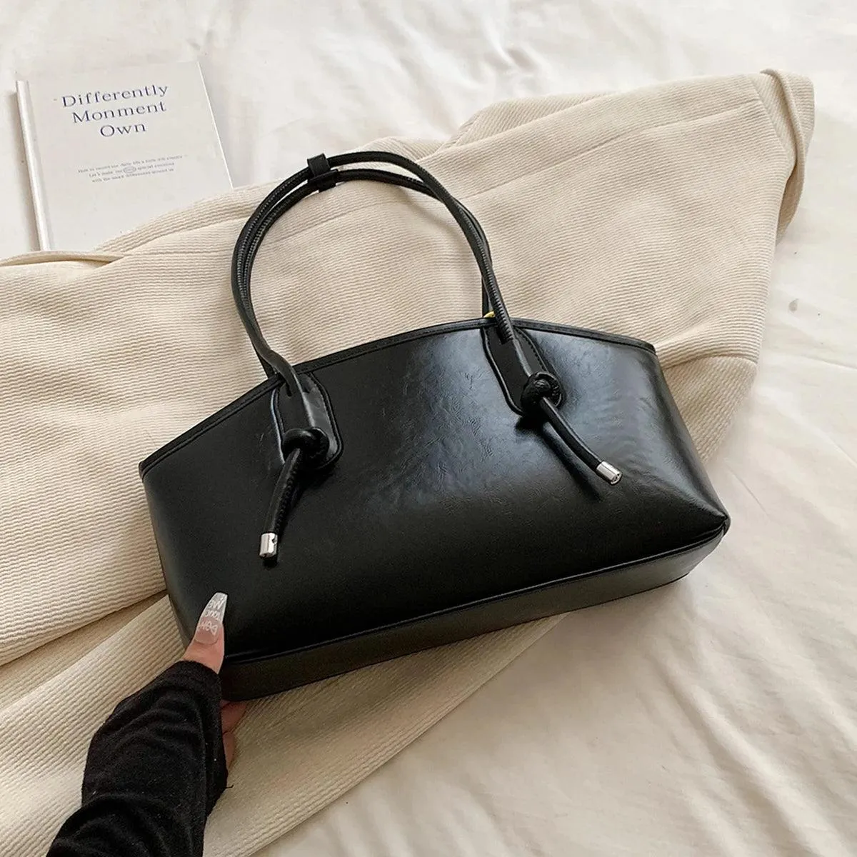 Leather Tote Bags Women Large Trapezoid Zipper Double Handles Handbag Purses
