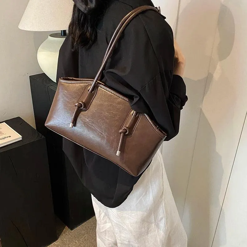 Leather Tote Bags Women Large Trapezoid Zipper Double Handles Handbag Purses