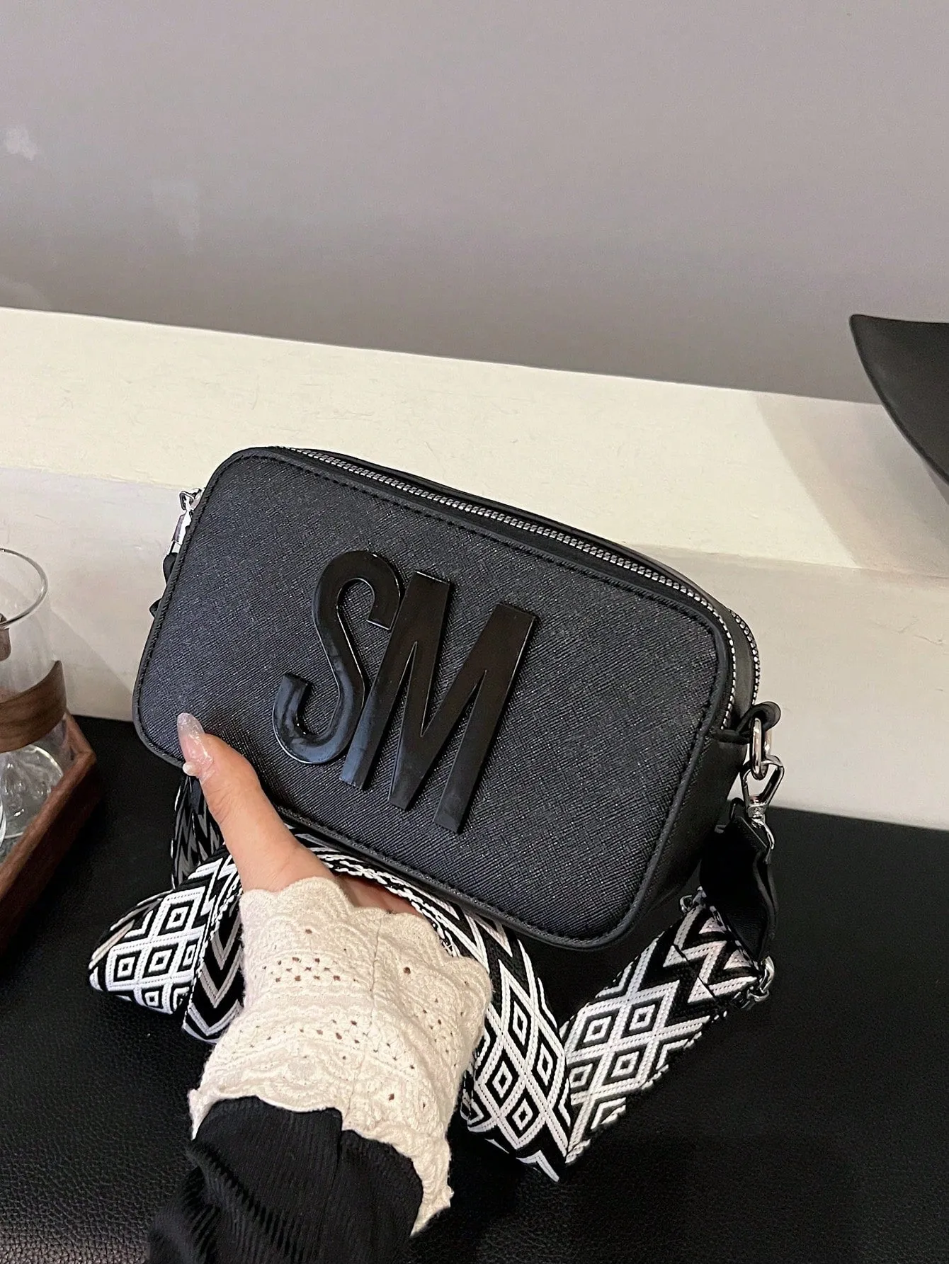 Mini Women's Solid Color Metal Accents Decorated Wide Strap Crossbody Box Bag