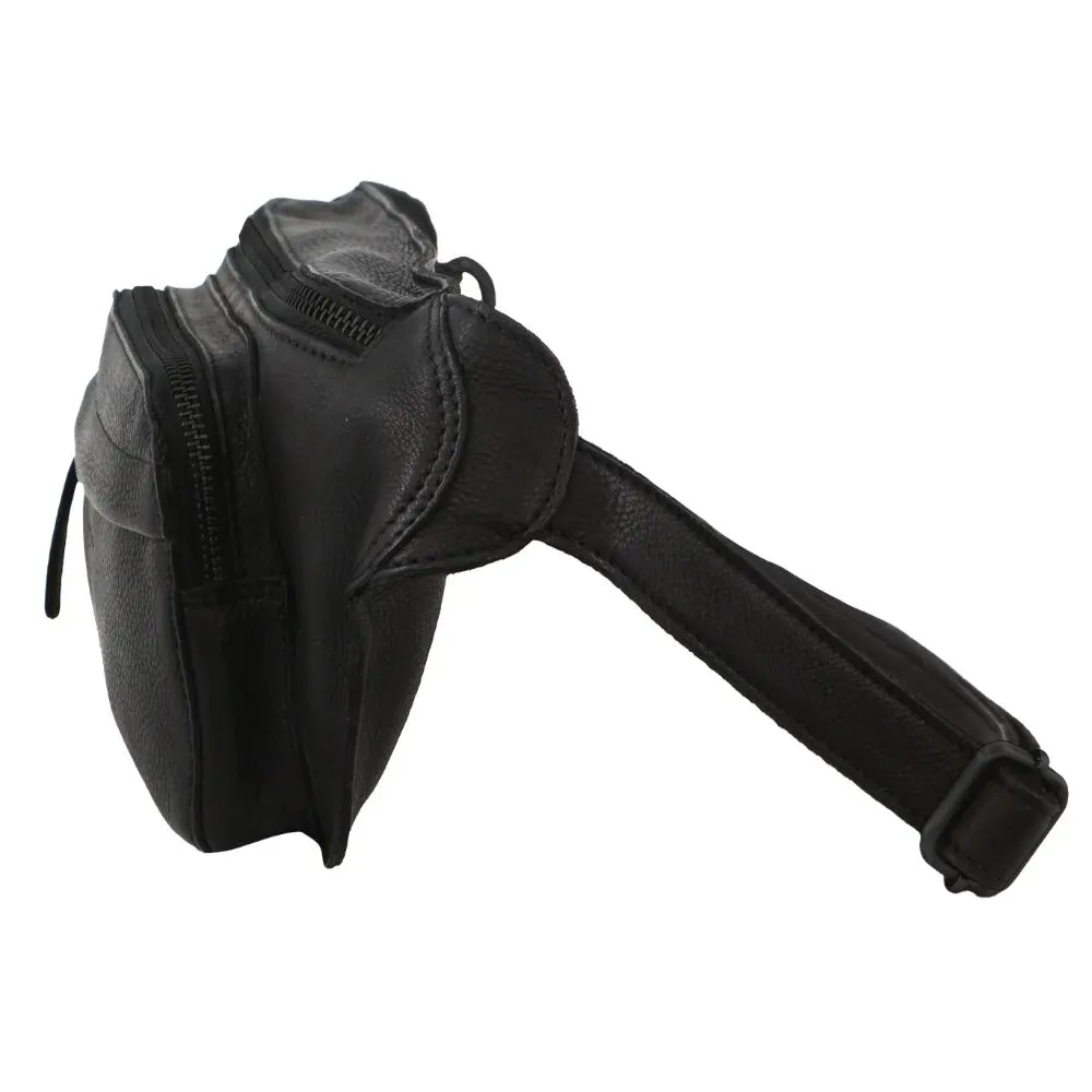 Pierre Cardin Mens Bum Bag Waist Pack Leather Travel Money Phone - Black