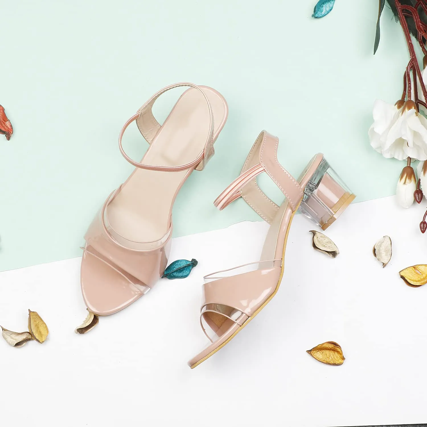 Smart & Sleek Women Casual Block Heel Sandals (PEACH, numeric_7) AB7