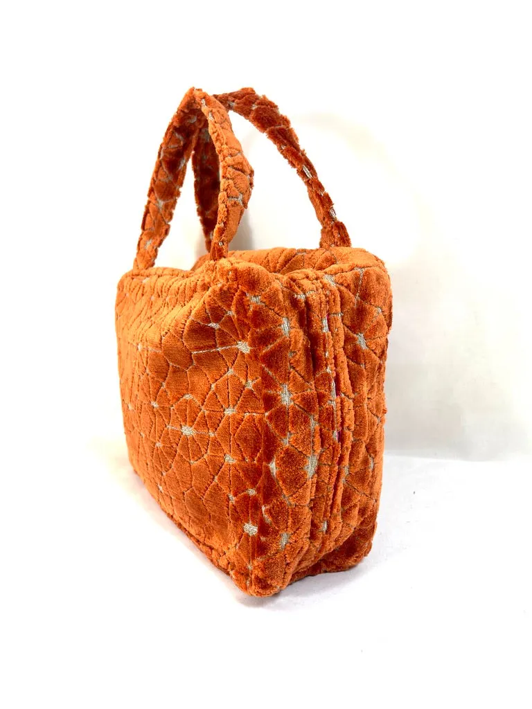 Toiletries Case in Figured Orange Chenille