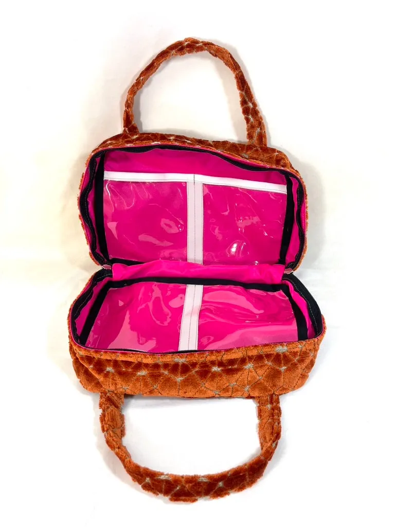 Toiletries Case in Figured Orange Chenille