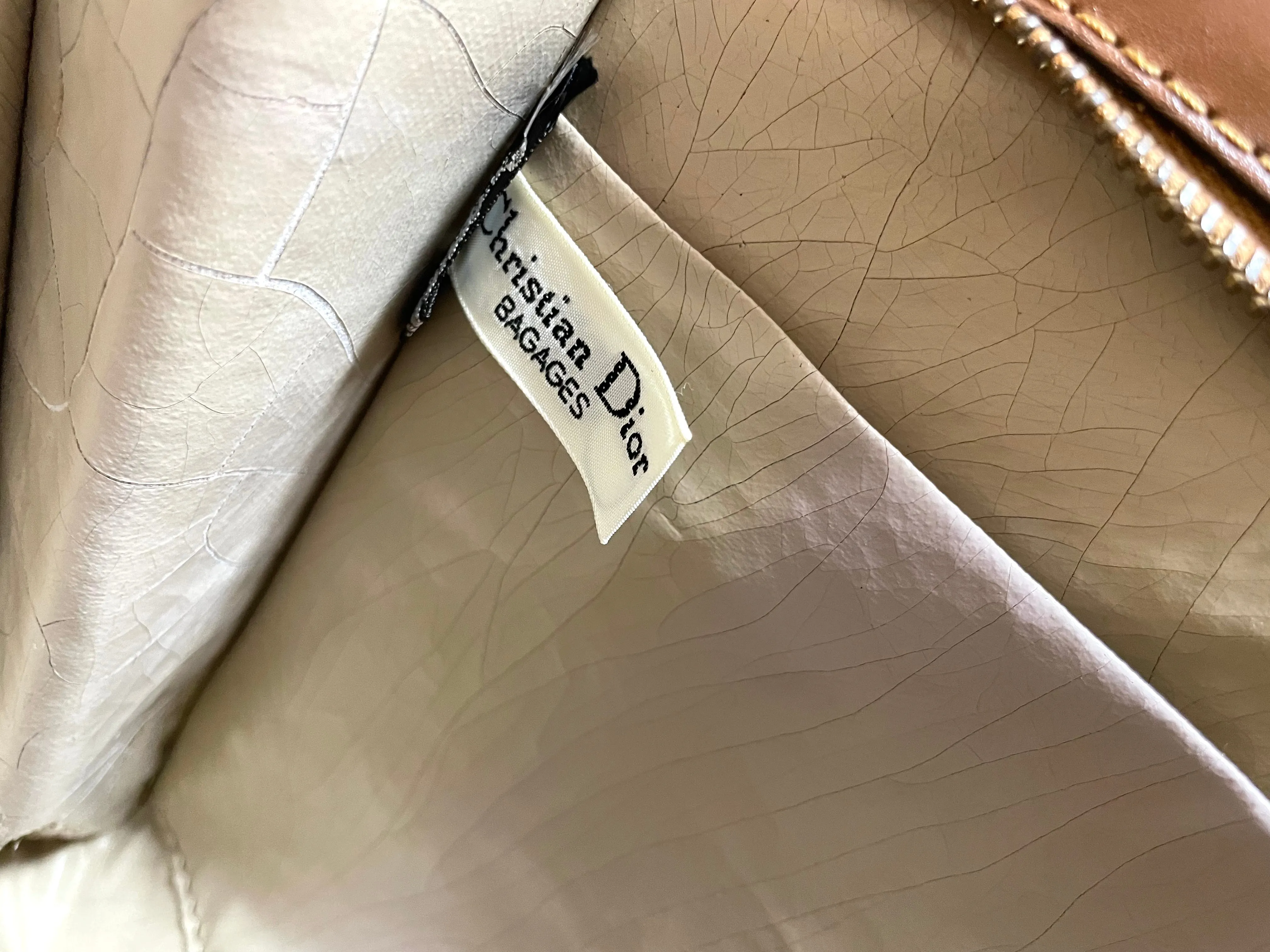Vintage Christian Dior Bagages camel brown suede leather clutch purse, pouch with embossed Dior logo allover. Unisex use. 0505081