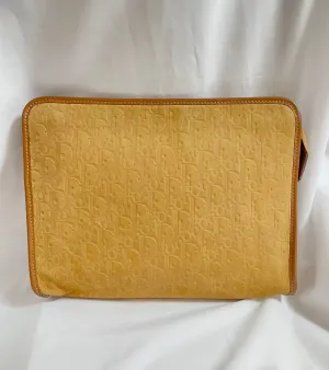 Vintage Christian Dior Bagages camel brown suede leather clutch purse, pouch with embossed Dior logo allover. Unisex use. 0505081