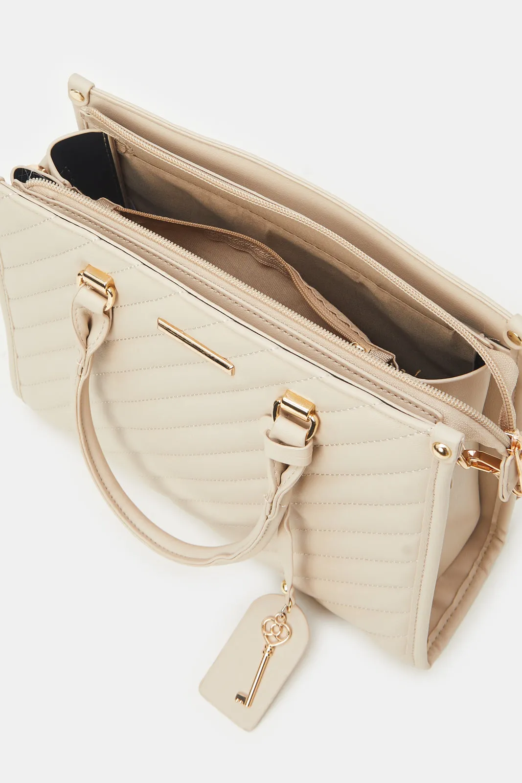 Women Beige Quilted Day Bag